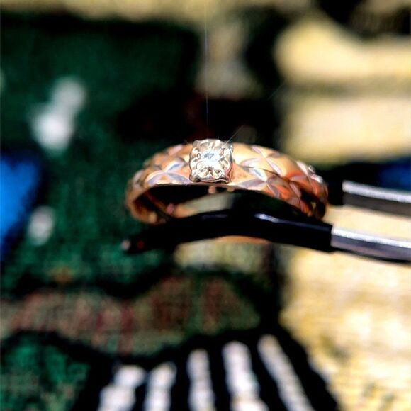 14K Plumb Gold Petite Diamond Ring Set - Picture 4 of 8